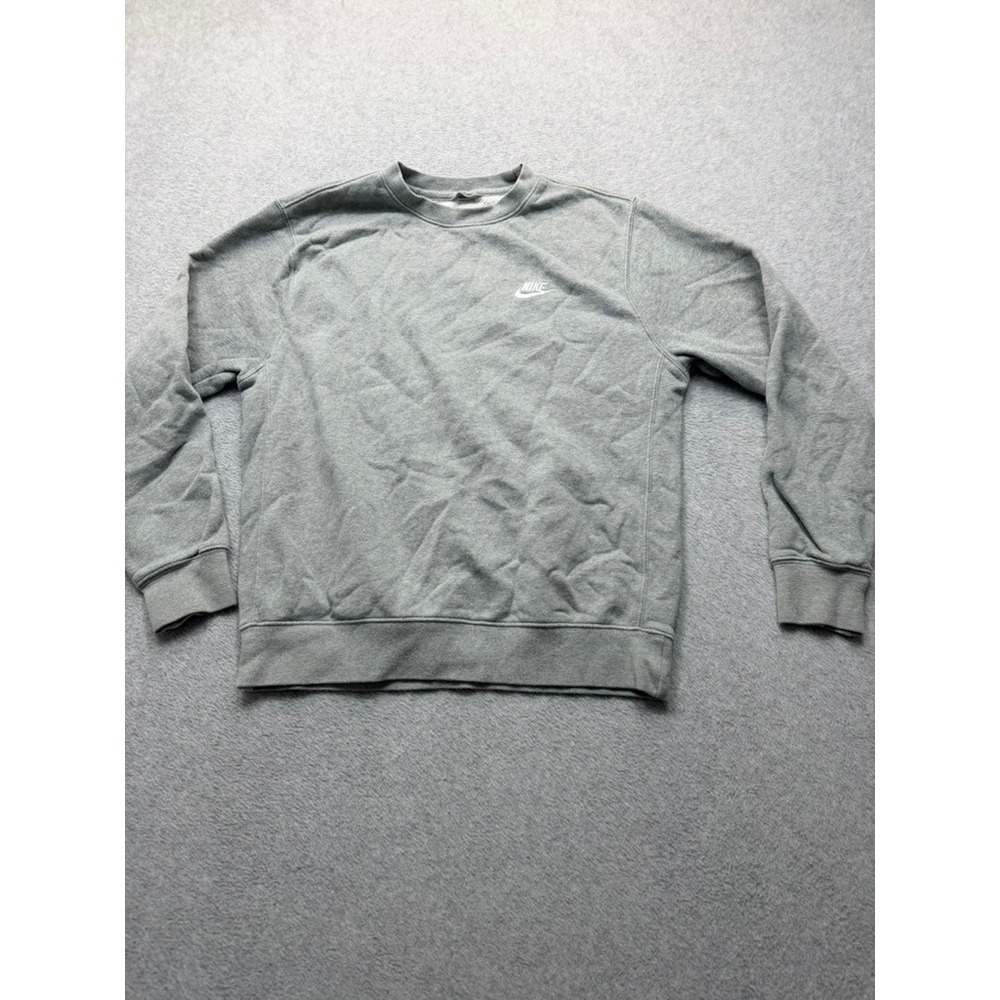 Nike Mens Sportswear Club Fleece Crewneck Sweatshirt Gray Embroidered Logo L